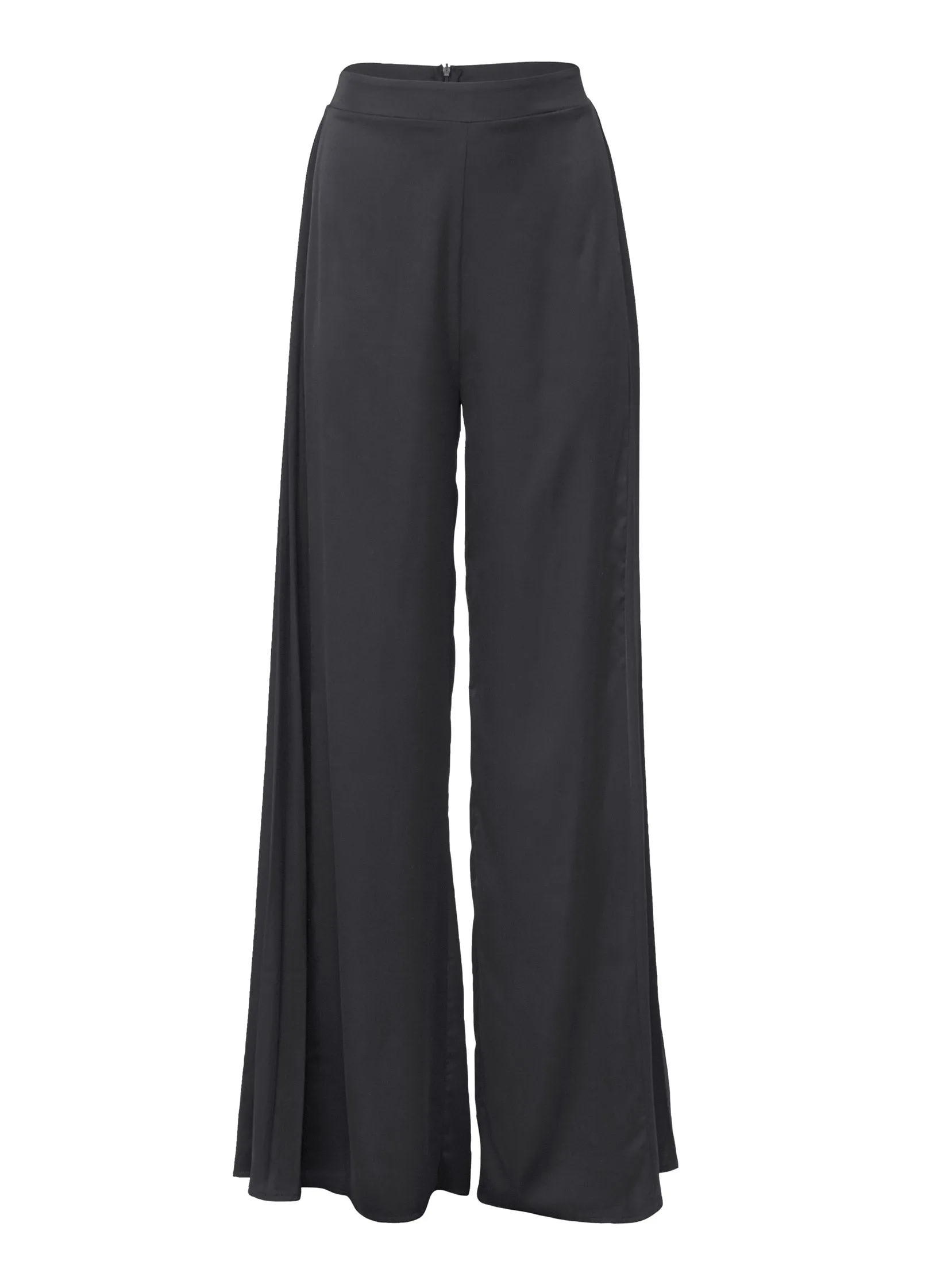 Side Pleat Wide Leg Pants - Black