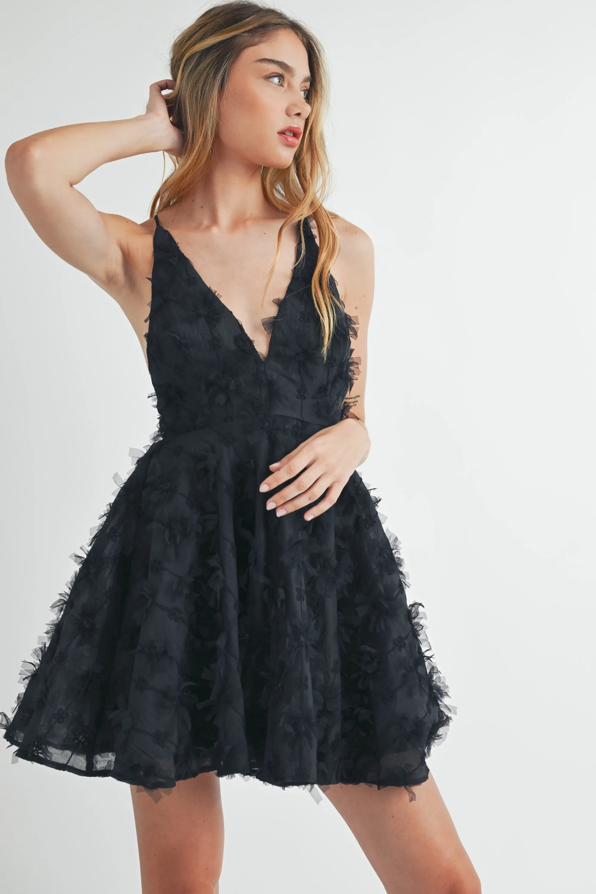 Sierra Tulle Flare Mini Dress - Black