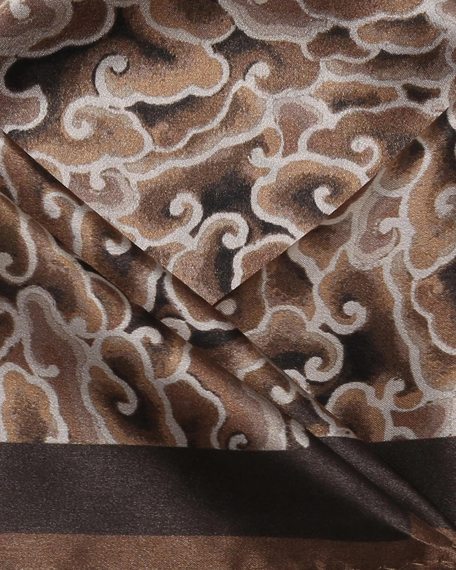 Silk Tobacco Brown Printed Pocket Square - Seven