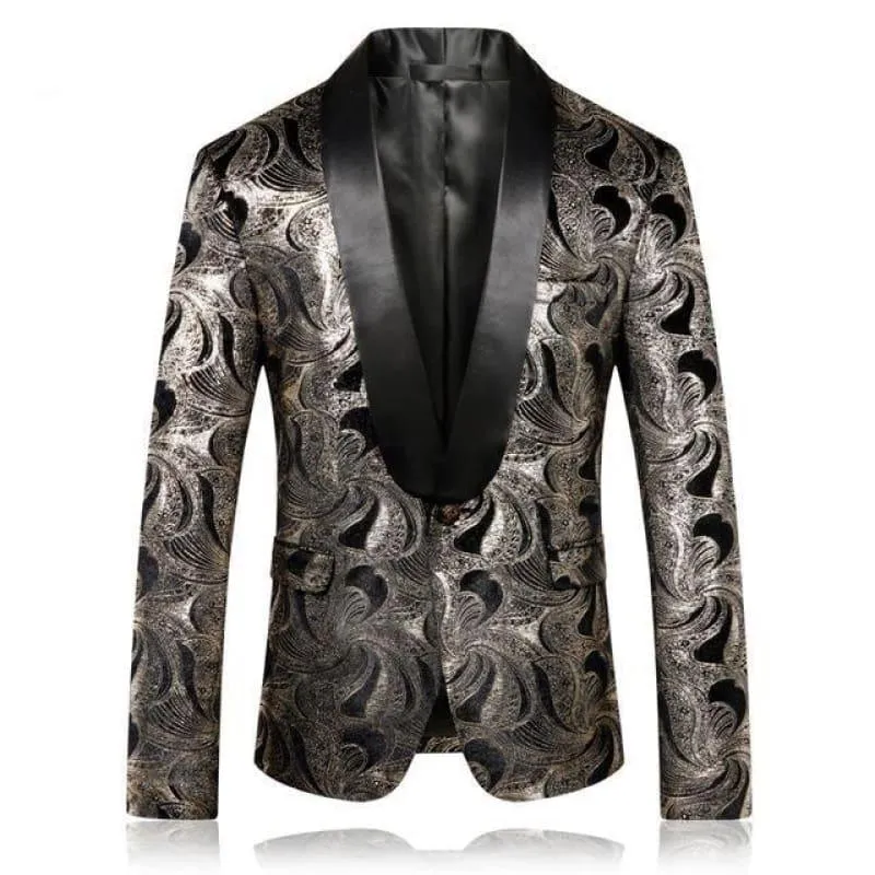 Silver Printed Blazer Casual Men's Tuxedo Jacket