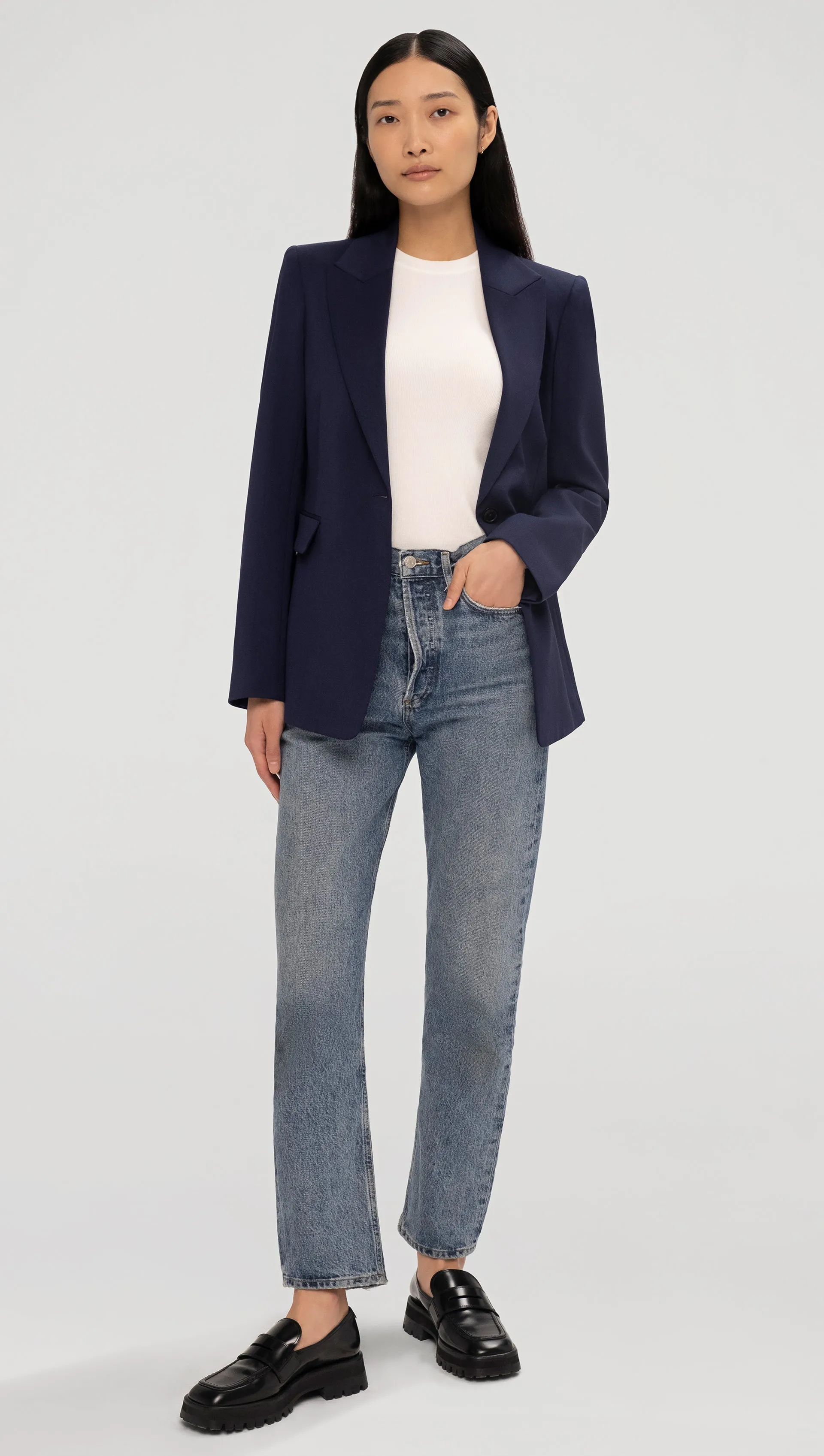 Single Button Blazer in Seasonless Wool | Navy