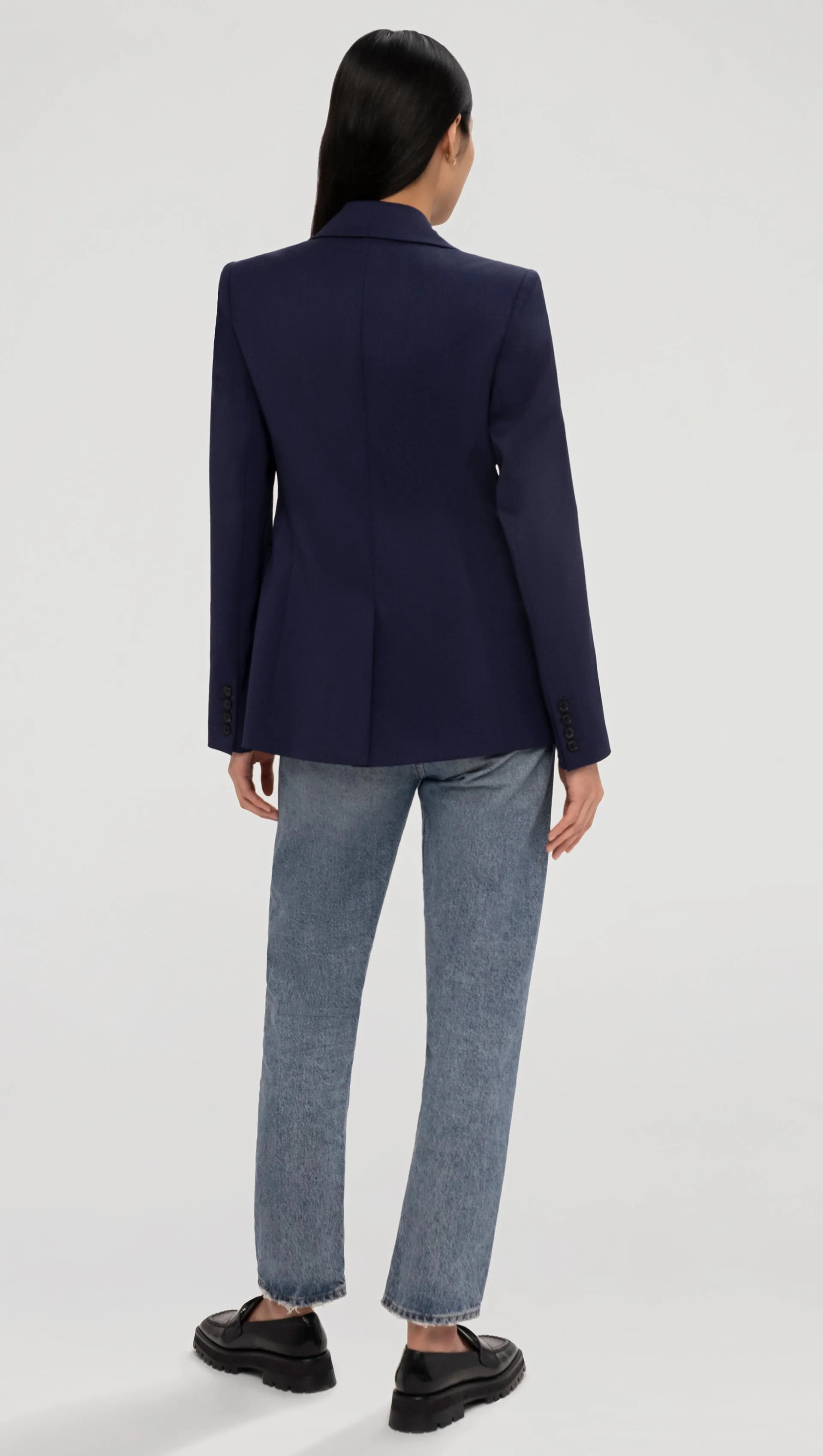 Single Button Blazer in Seasonless Wool | Navy