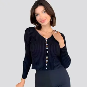 Sleeve Slim Fit Crop Tops Brief Solid Women Knit Shirt