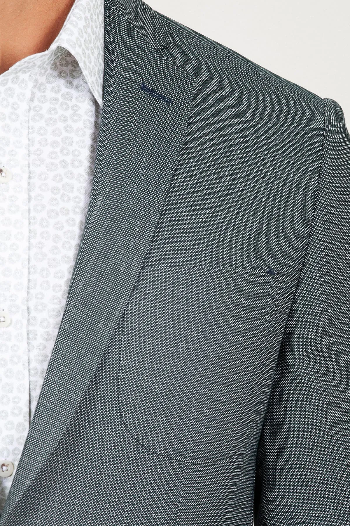 Slim Fit Notch Lapel Green Casual Blazer