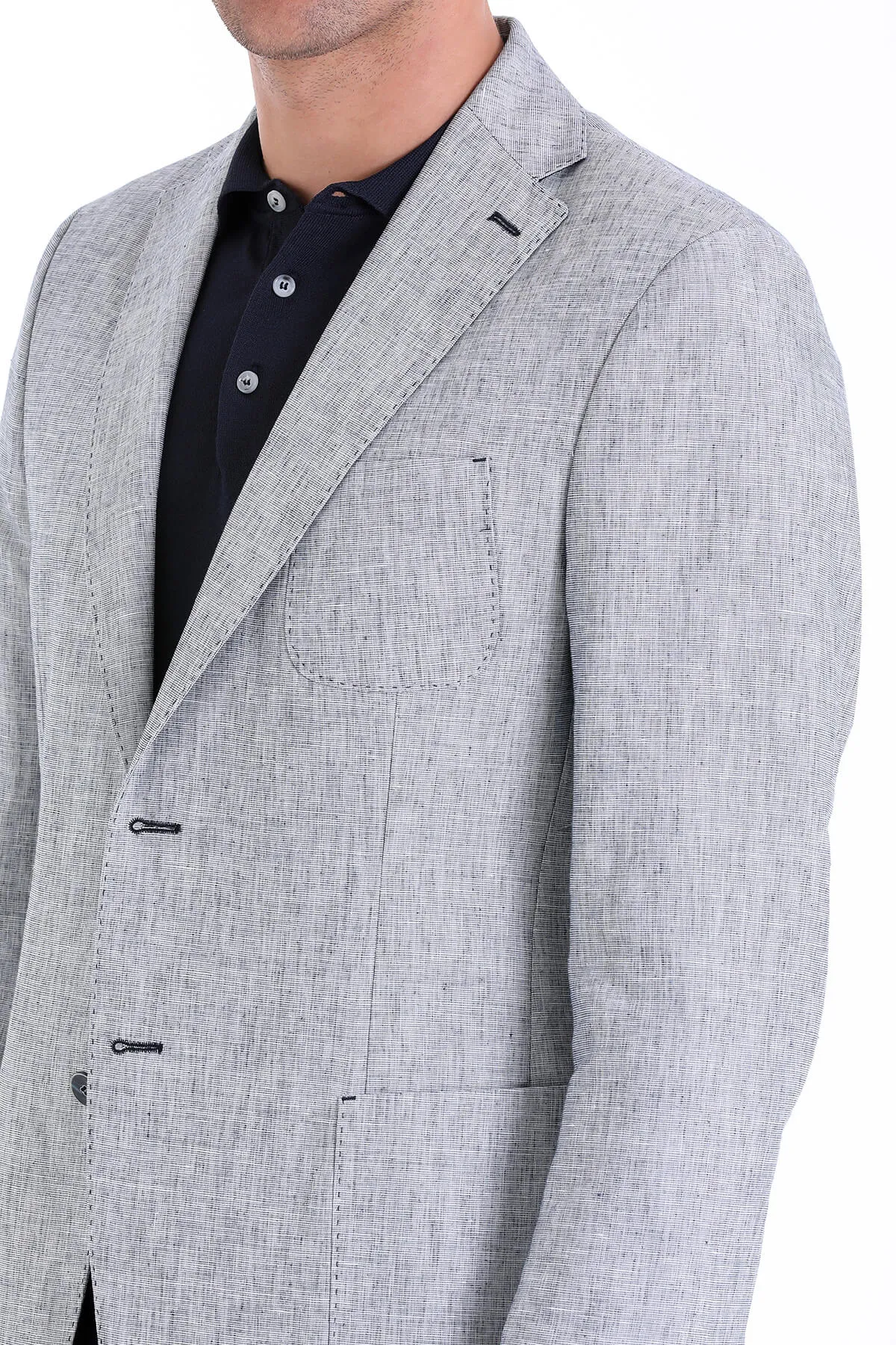 Slim Fit Notch Lapel Light Blue Linen Casual Blazer