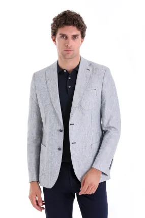 Slim Fit Notch Lapel Light Blue Linen Casual Blazer