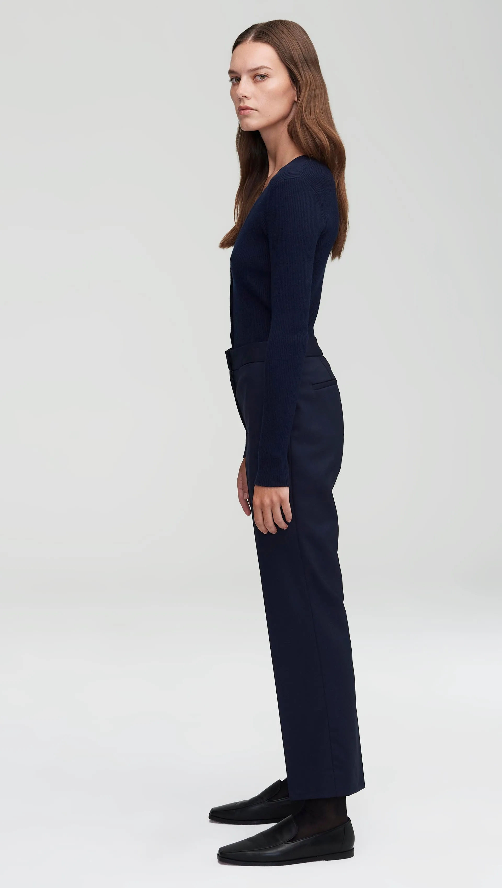 Slim Kick Flare Trouser in Seasonless Wool | Midnight