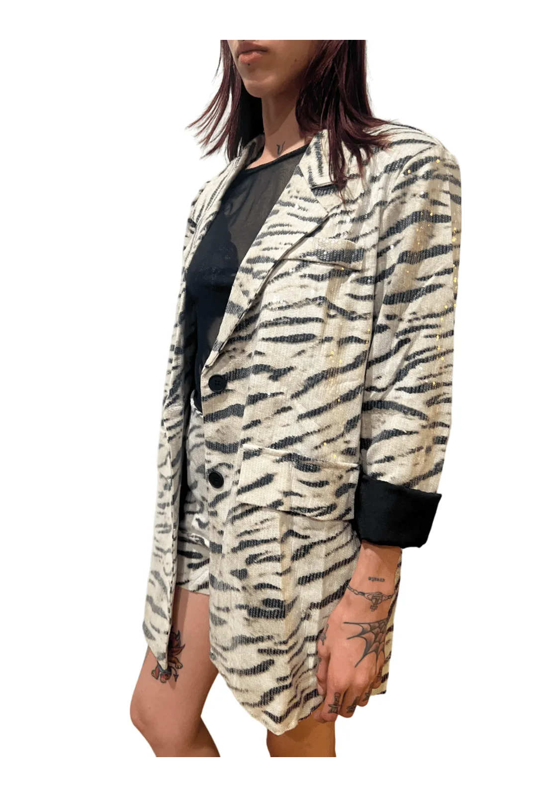 Snow Tiger Print Sequin Blazer