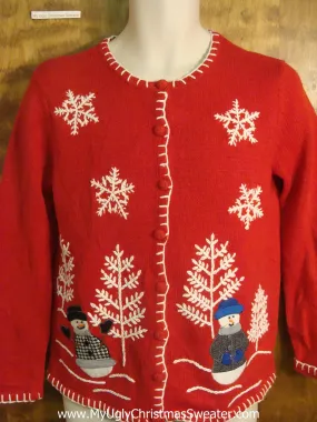 Snowmen Playing in the Forest Ugly Christmas Sweater