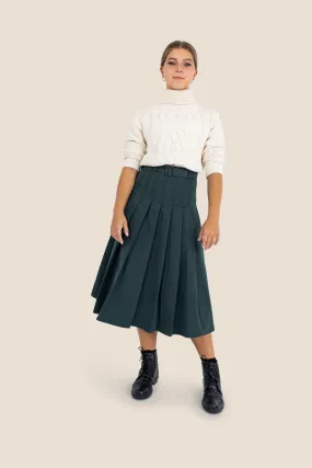 soft pleated skirt with belt - green