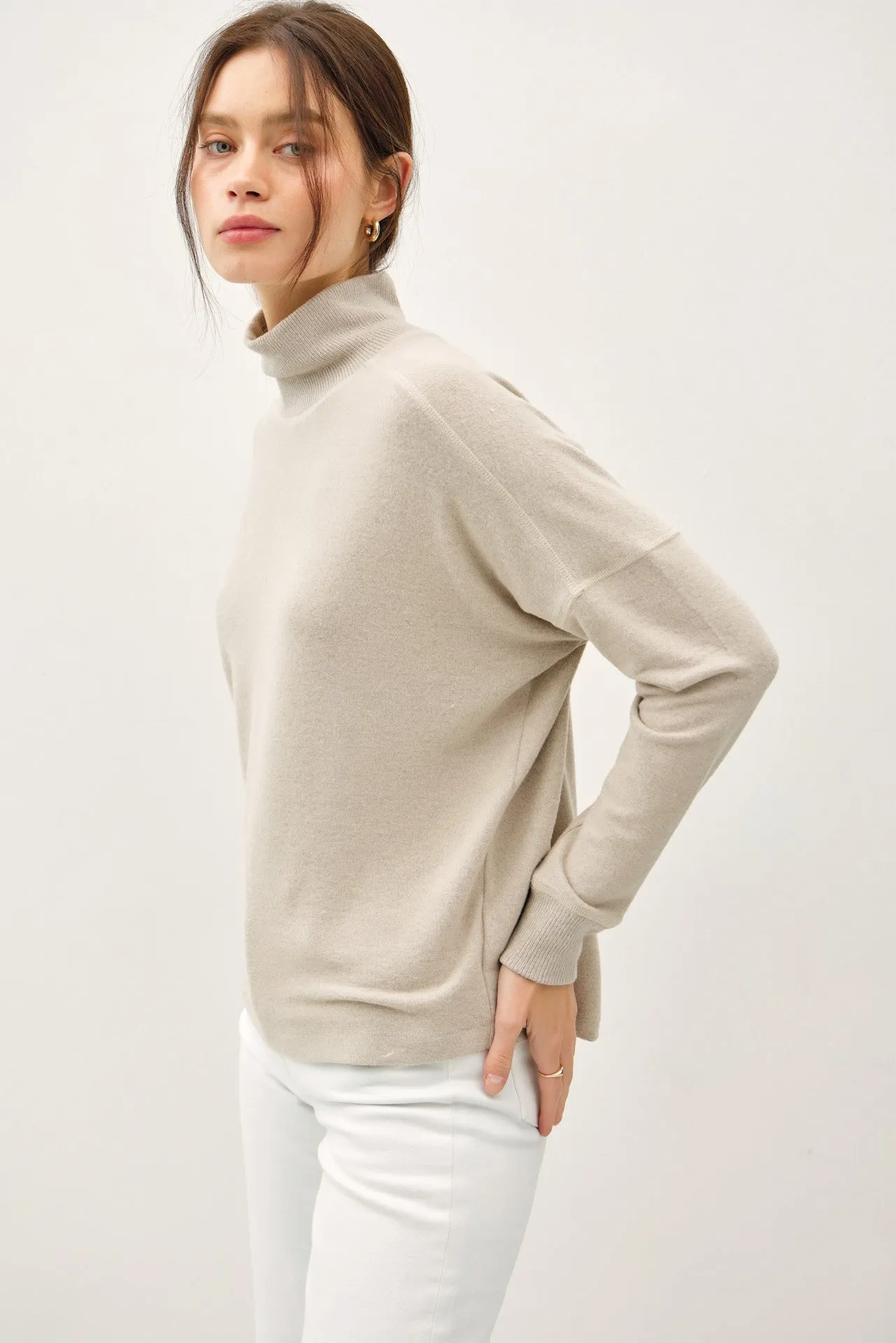 Soft Relaxed Fit Mock Neck Knit Top