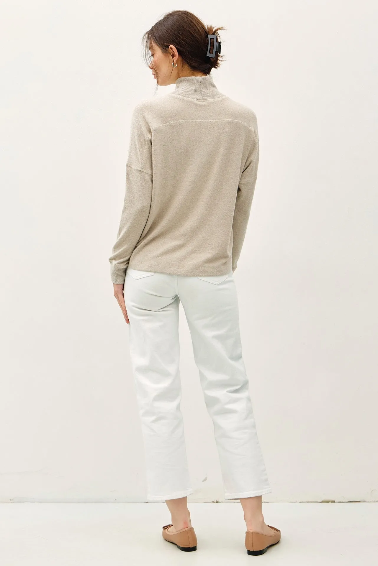 Soft Relaxed Fit Mock Neck Knit Top