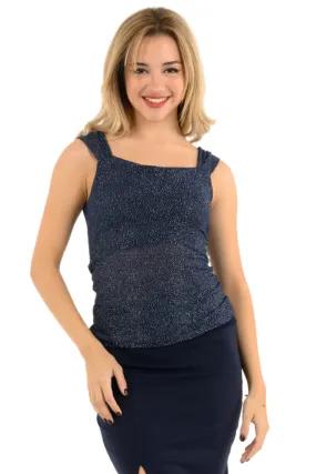 Sparkling Square Neckline Top With Thick Straps