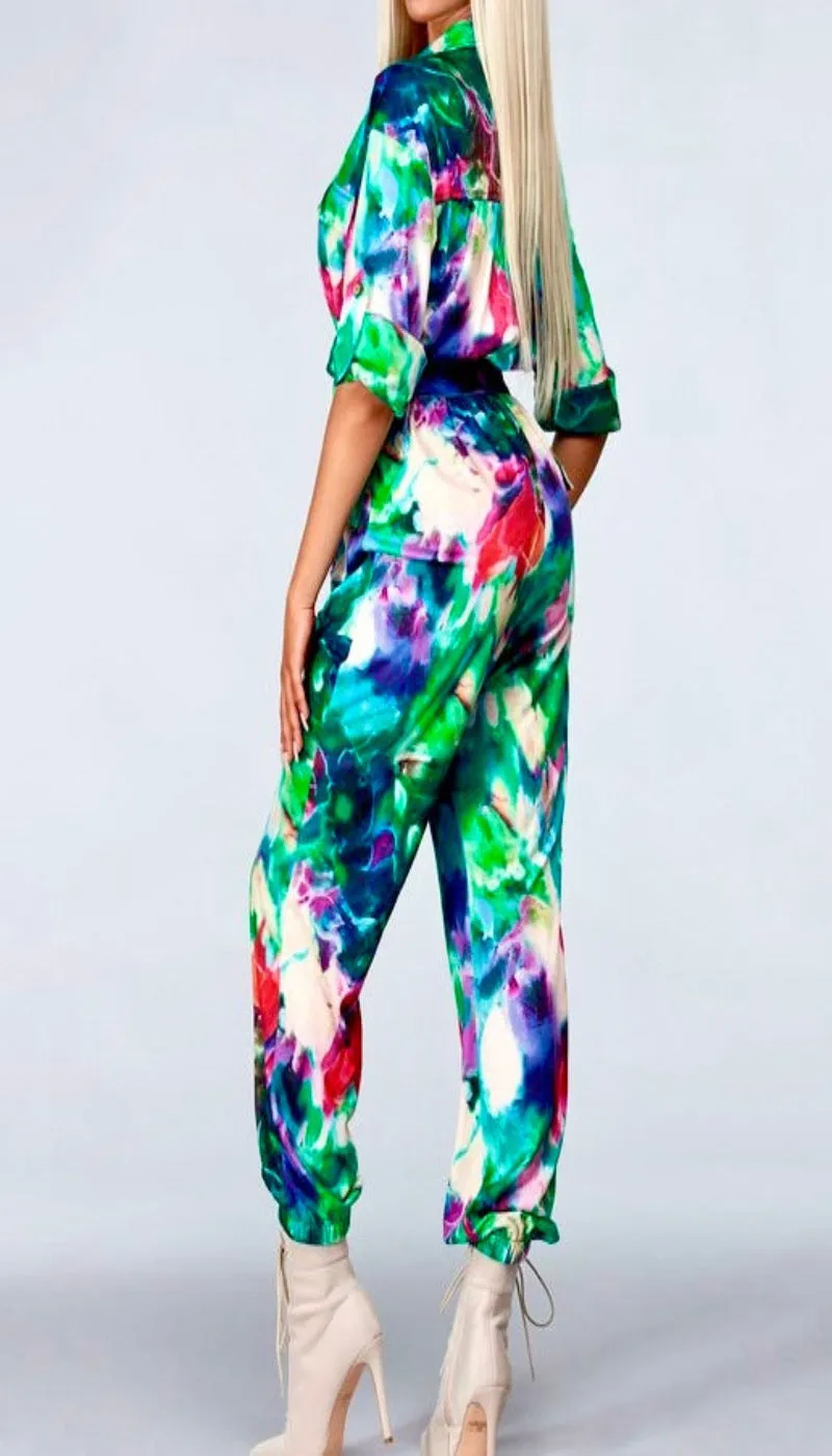 Splash of Color Satin Jogger Jumpsuit