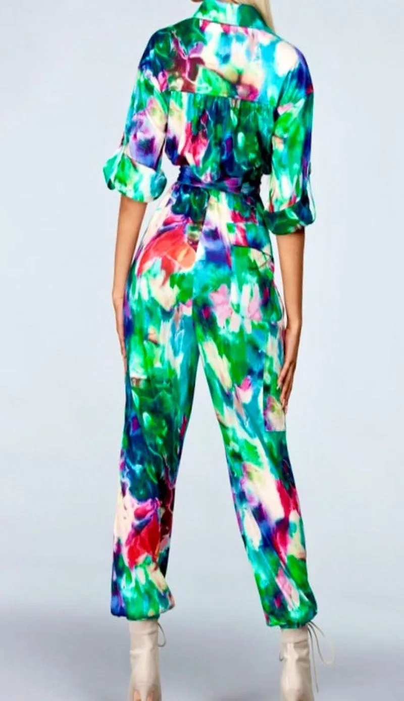 Splash of Color Satin Jogger Jumpsuit