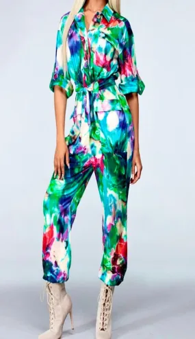 Splash of Color Satin Jogger Jumpsuit