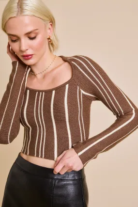 Square Neck Vertical Striped Knit Top