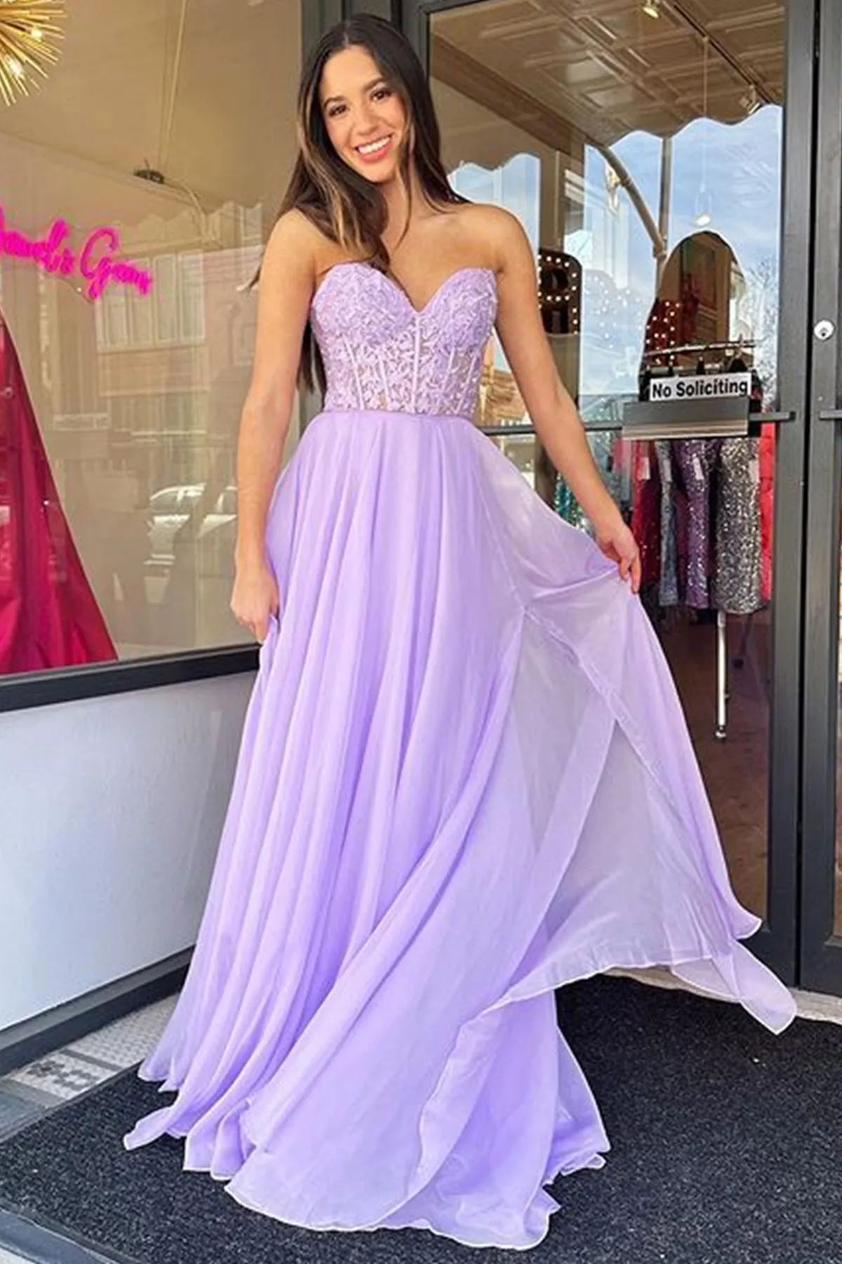 Strapless Sweetheart Neck Purple Lace Long Prom Dress, Lavender Lace Formal Dress, Lilac Evening Dress A1784