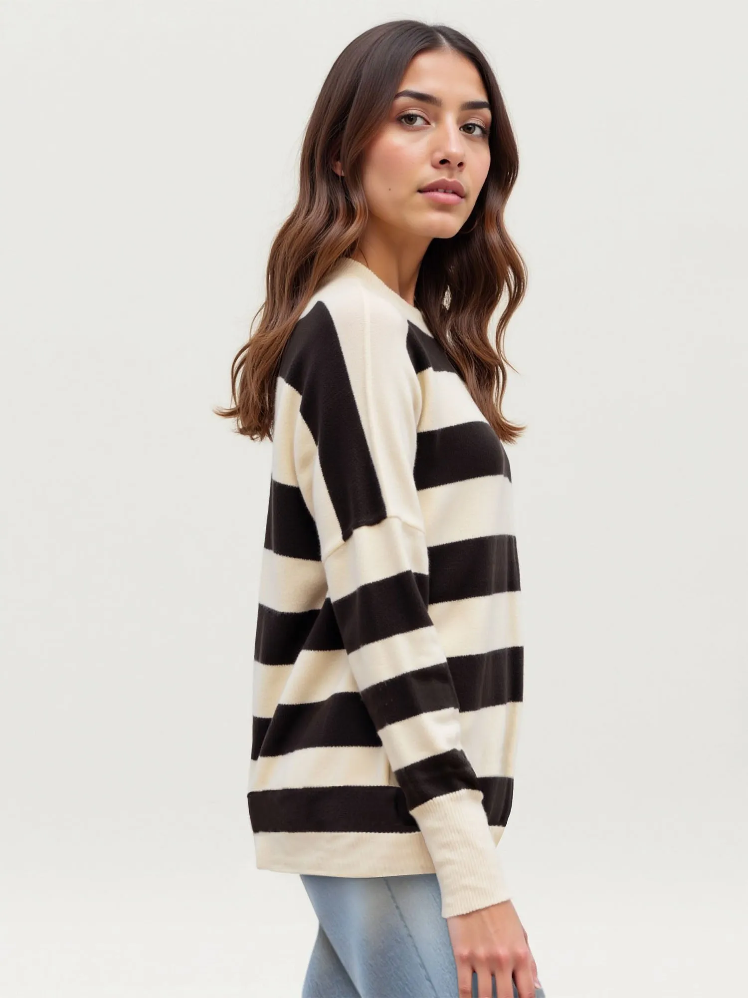 Stripe Crew Long Sleeve Knit Sweater