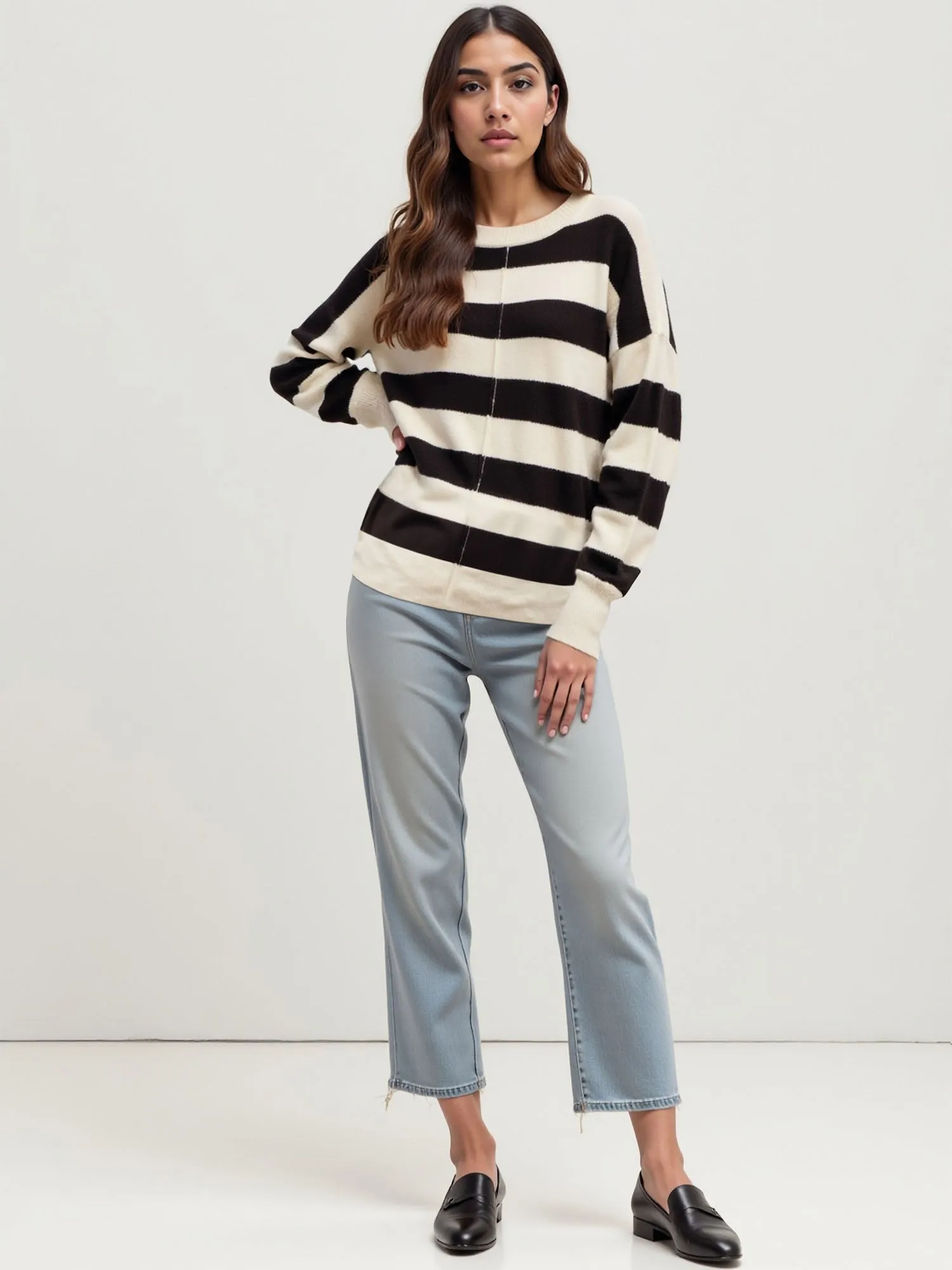 Stripe Crew Long Sleeve Knit Sweater