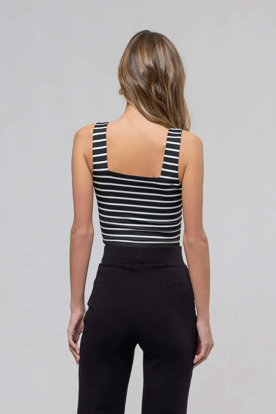 STRIPE SQUARE NECK SLEEVELESS KNIT CROP TOP