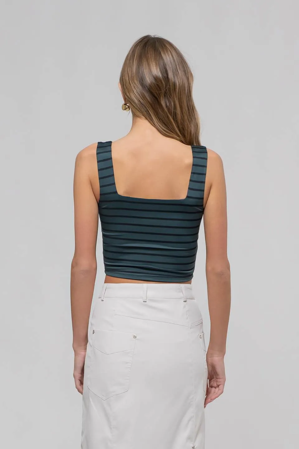 STRIPE SQUARE NECK SLEEVELESS KNIT CROP TOP