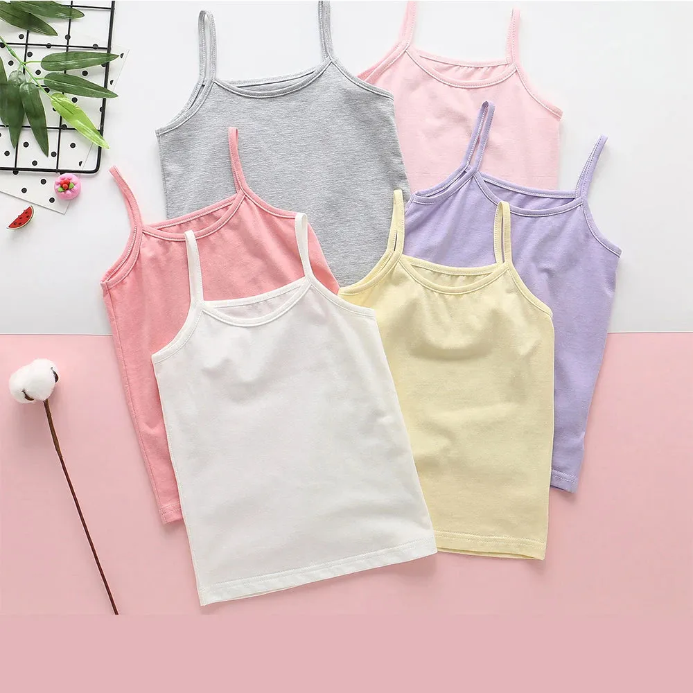 Summer Girls String Strappy Tops Tshirt Baby Children Women Cotton Camisole T-shirt Kids Sleeveless Vest Cotton Tank Top 2024