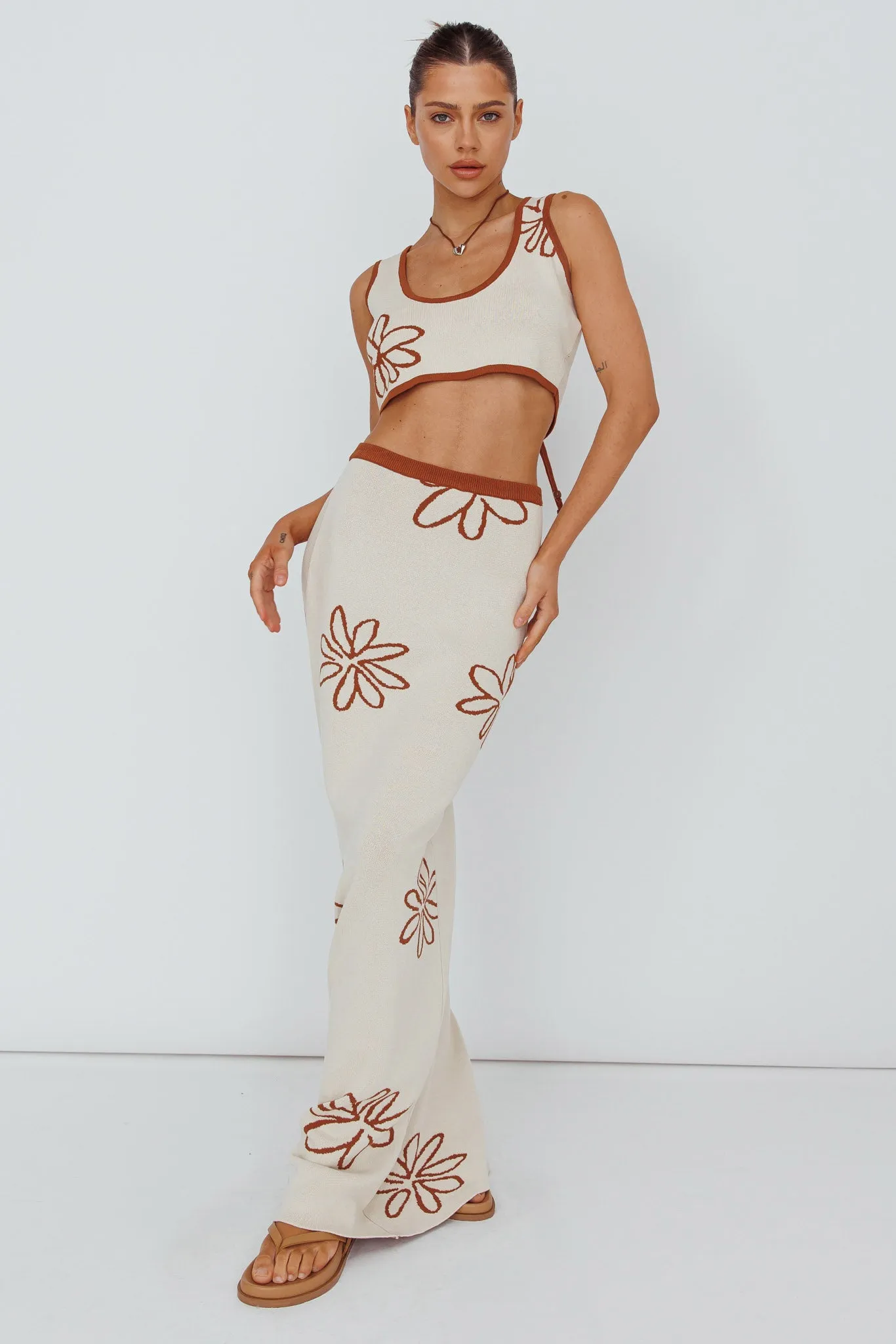 Sunland Knit Maxi Skirt Flower Oat Mocha