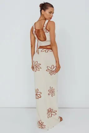 Sunland Knit Maxi Skirt Flower Oat Mocha