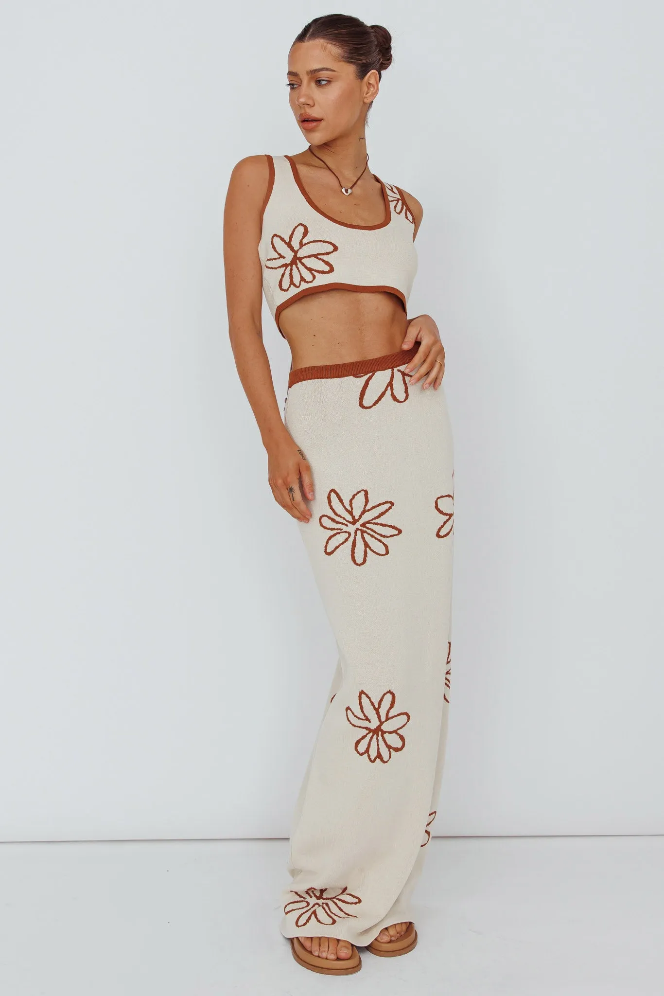 Sunland Knit Maxi Skirt Flower Oat Mocha