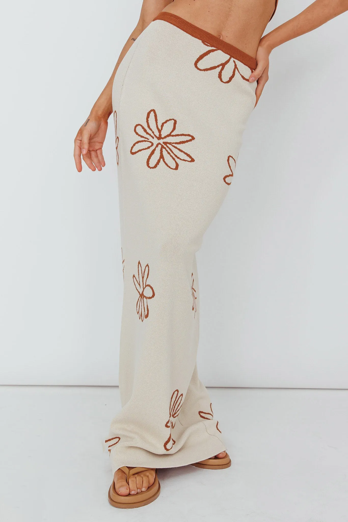 Sunland Knit Maxi Skirt Flower Oat Mocha