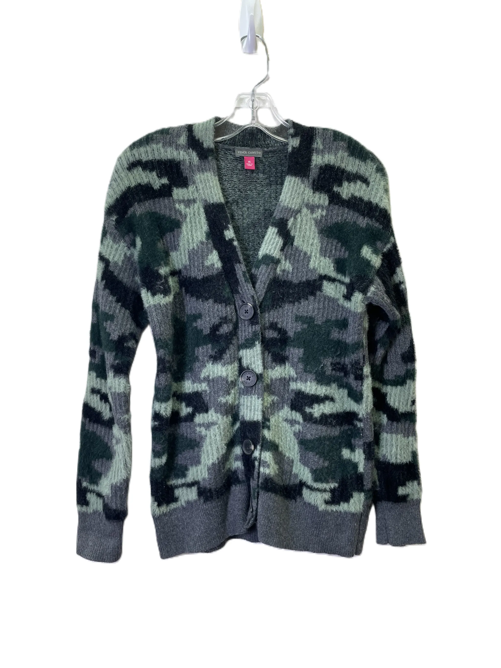 Sweater Cardigan By Vince Camuto In Camouflage Print, Size: Xs