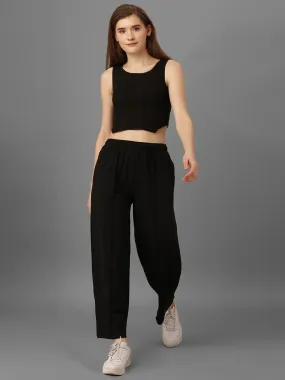 SXV Basic CO-ORDS set : black Corset Croptop And Trouser Combo