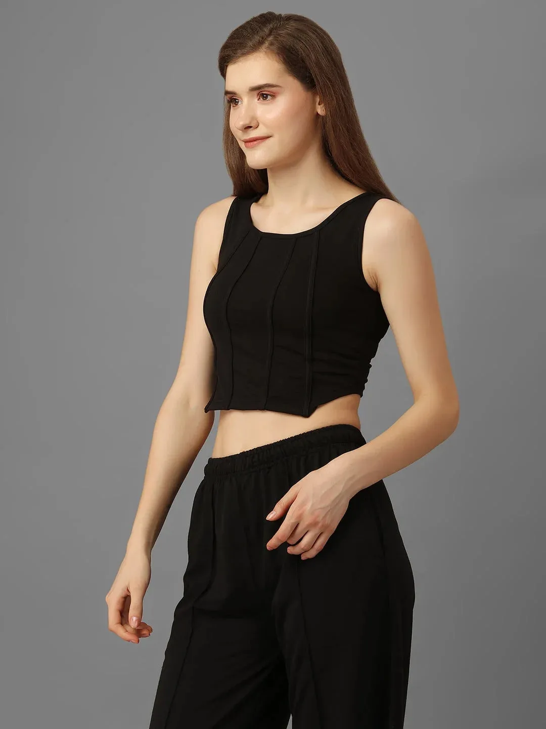 SXV Basic CO-ORDS set : black Corset Croptop And Trouser Combo