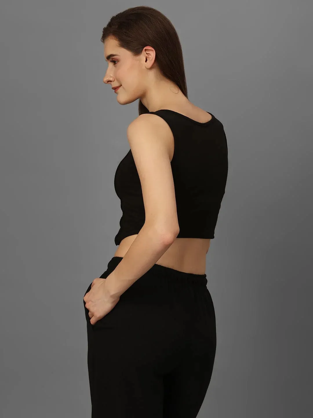 SXV Basic CO-ORDS set : black Corset Croptop And Trouser Combo