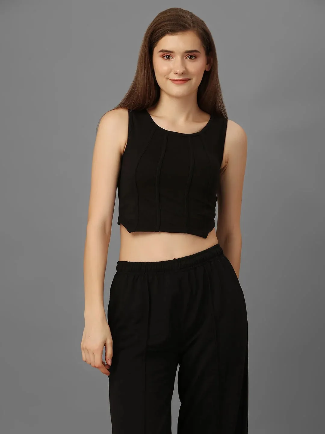 SXV Basic CO-ORDS set : black Corset Croptop And Trouser Combo