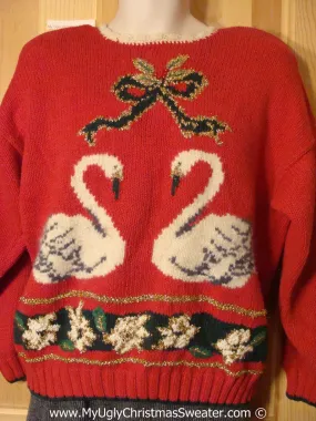 Tacky 80s Sweater Swans and Padded Shoulders (f1222)