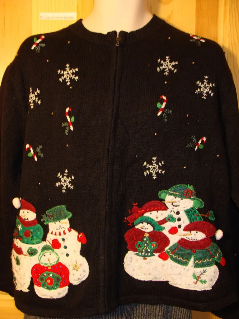 Tacky Cheap Ugly Christmas Sweater with Jolly Chubby Snowmen Family (f500)