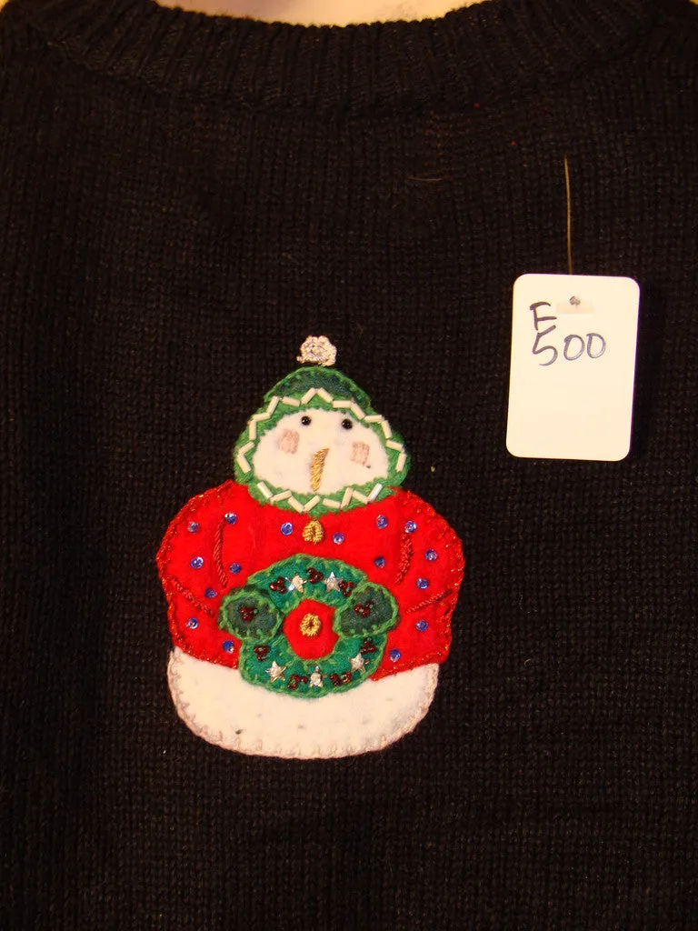 Tacky Cheap Ugly Christmas Sweater with Jolly Chubby Snowmen Family (f500)