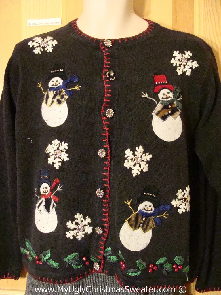 Tacky Christmas Sweater with Animal Print Snowmen (f1345)