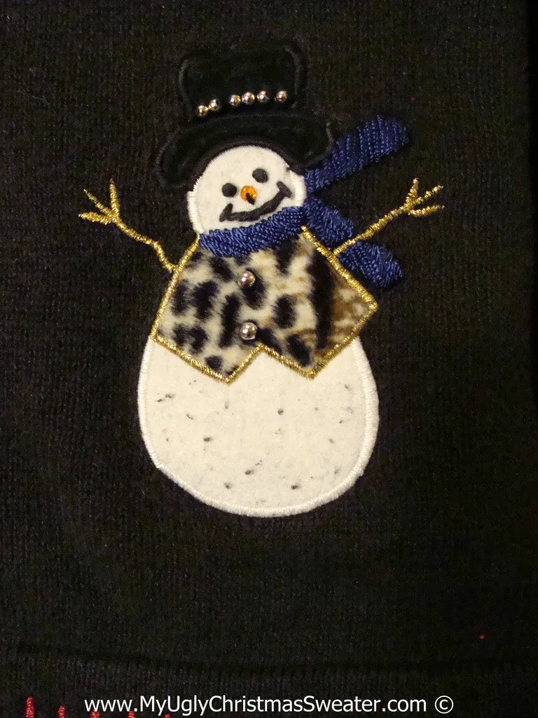 Tacky Christmas Sweater with Animal Print Snowmen (f1345)