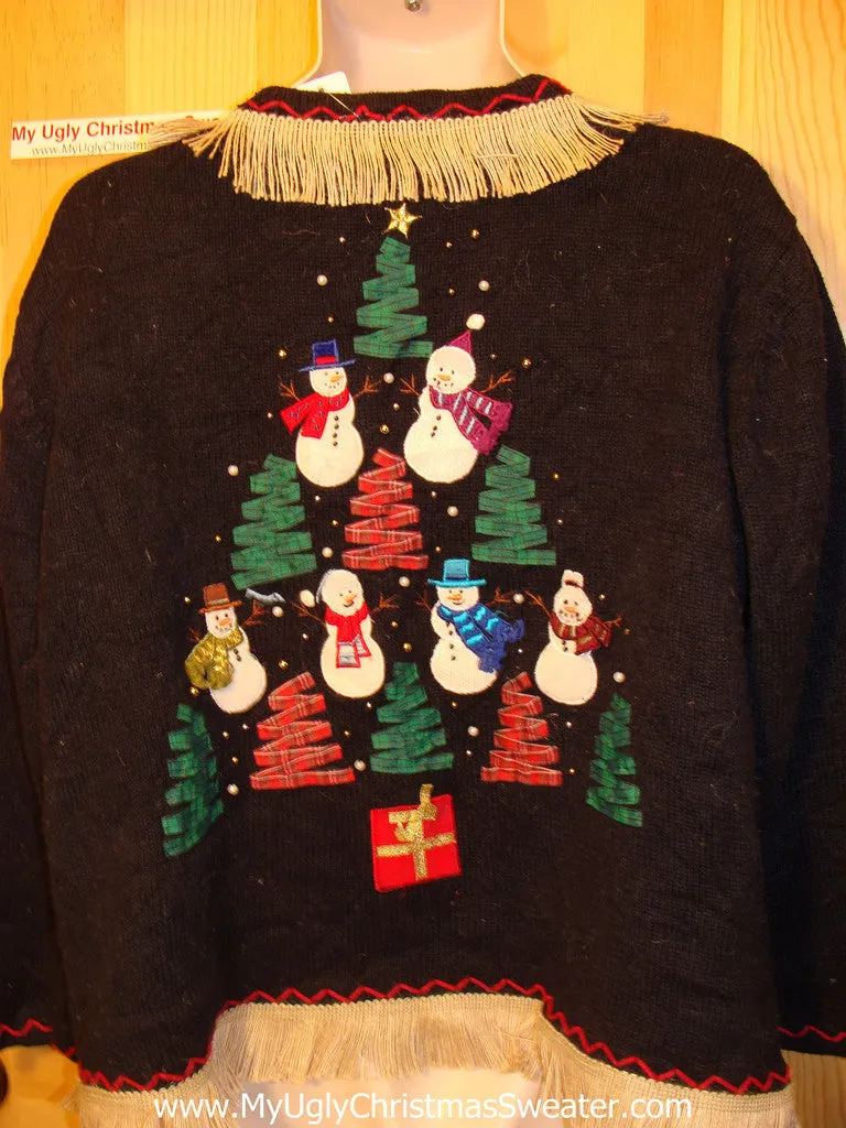 Tacky Ugly Christmas Sweater Trees and Snowmen with Lights and Fringe (g61)