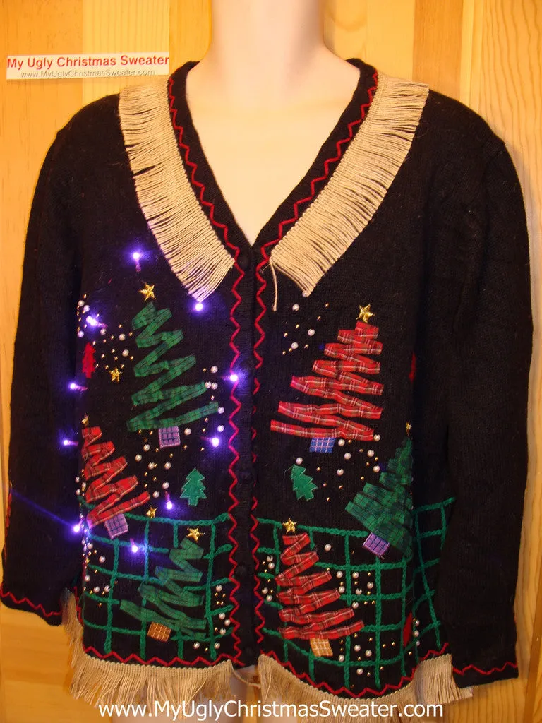 Tacky Ugly Christmas Sweater Trees and Snowmen with Lights and Fringe (g61)