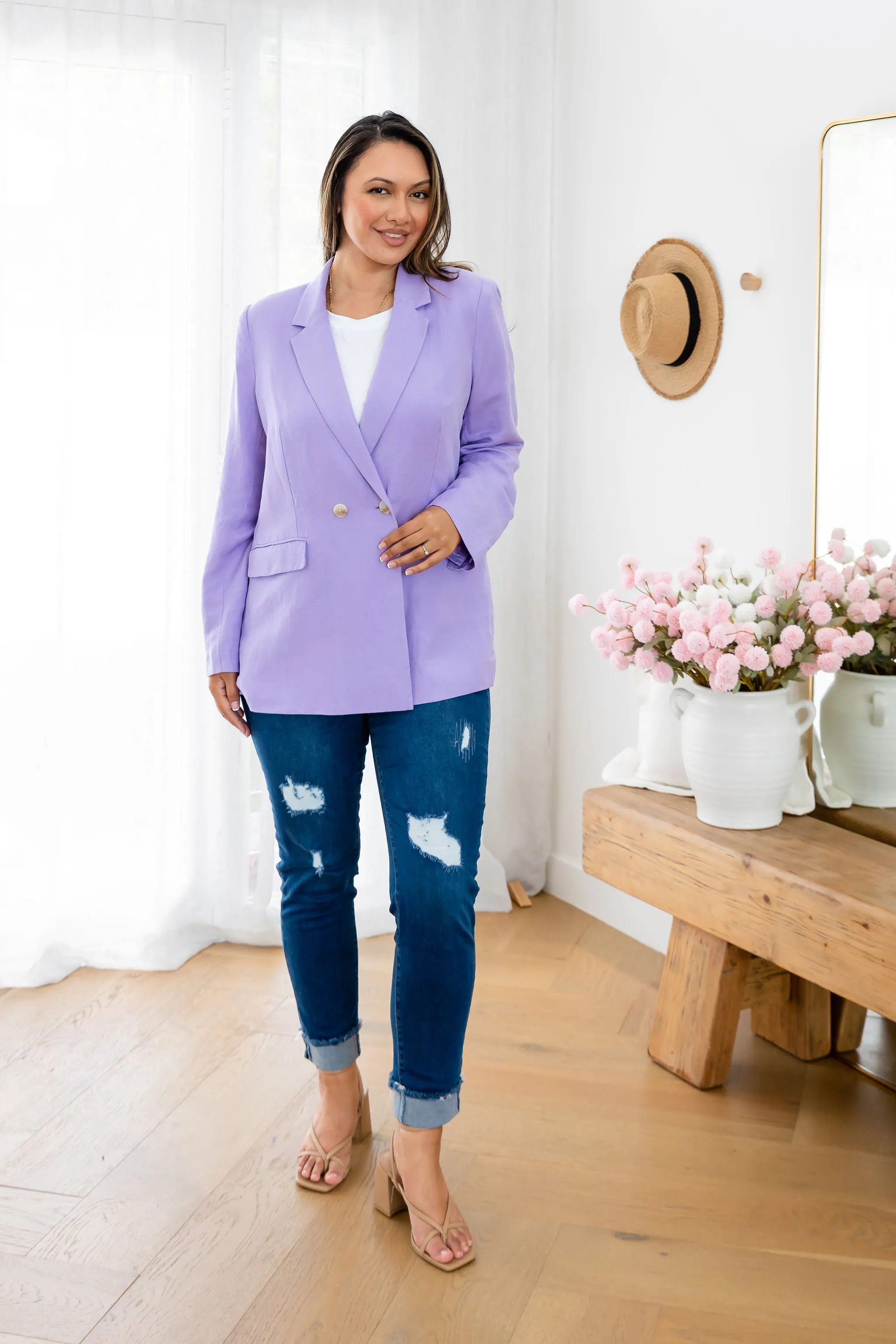 Tammy Linen Blend Blazer in Lavender