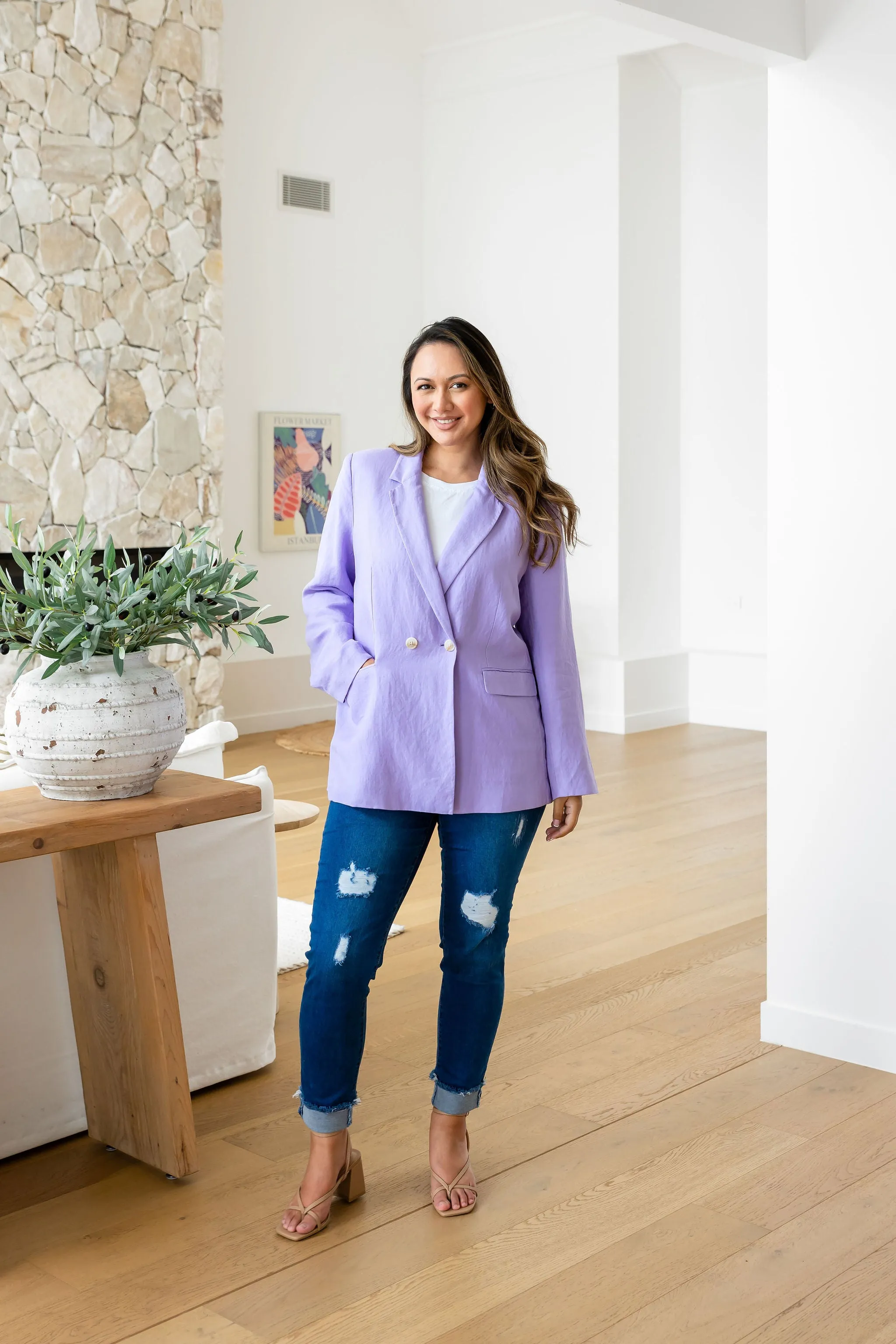 Tammy Linen Blend Blazer in Lavender