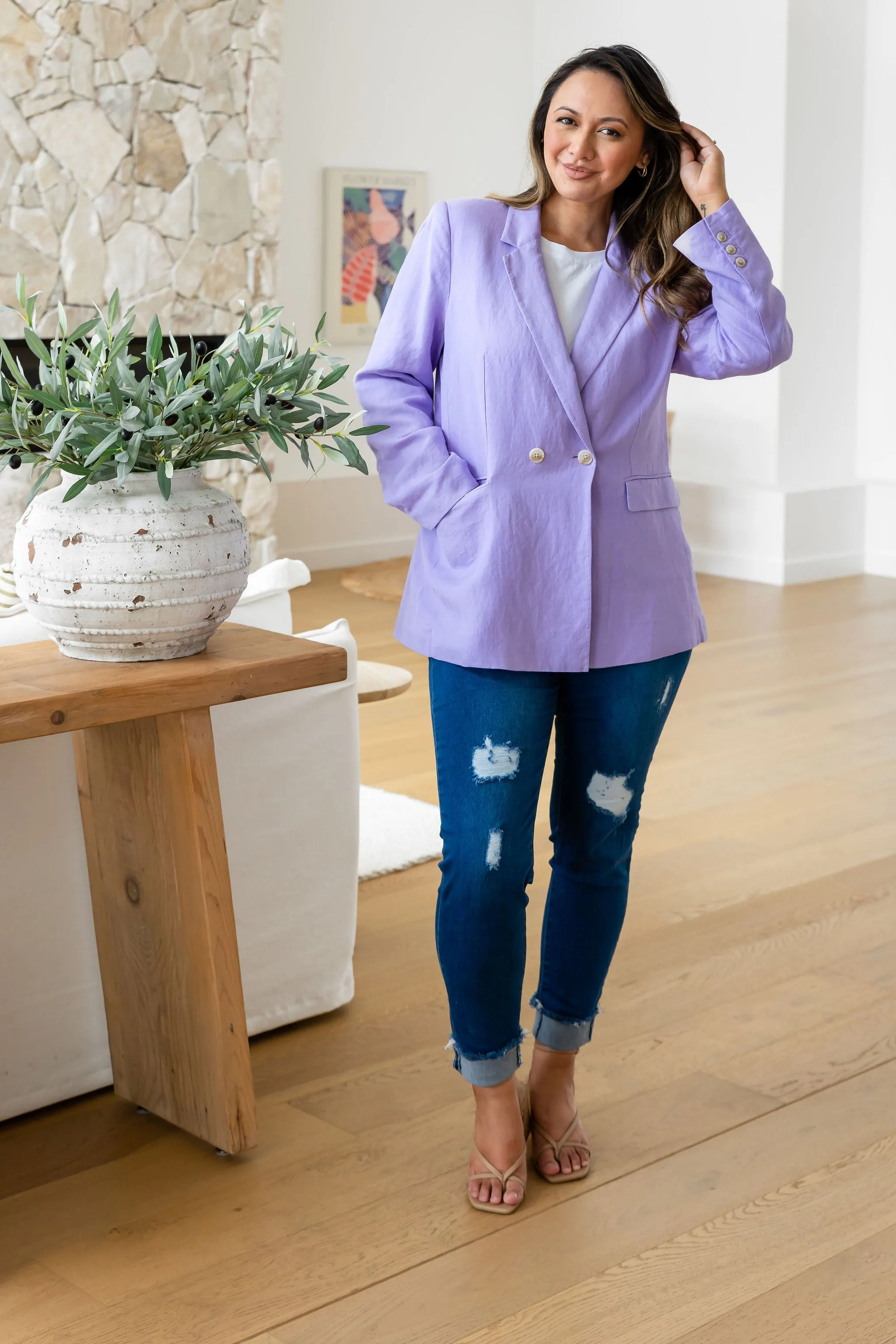 Tammy Linen Blend Blazer in Lavender