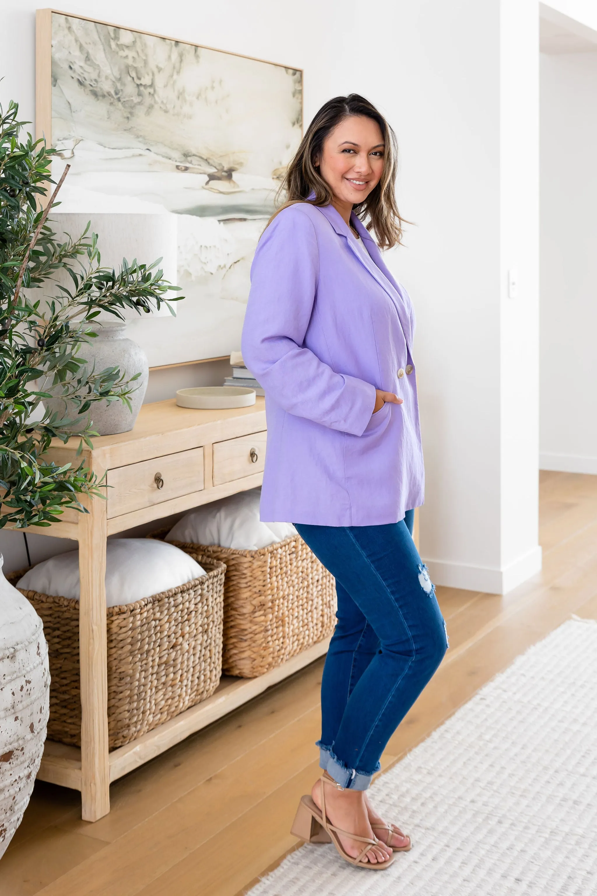 Tammy Linen Blend Blazer in Lavender