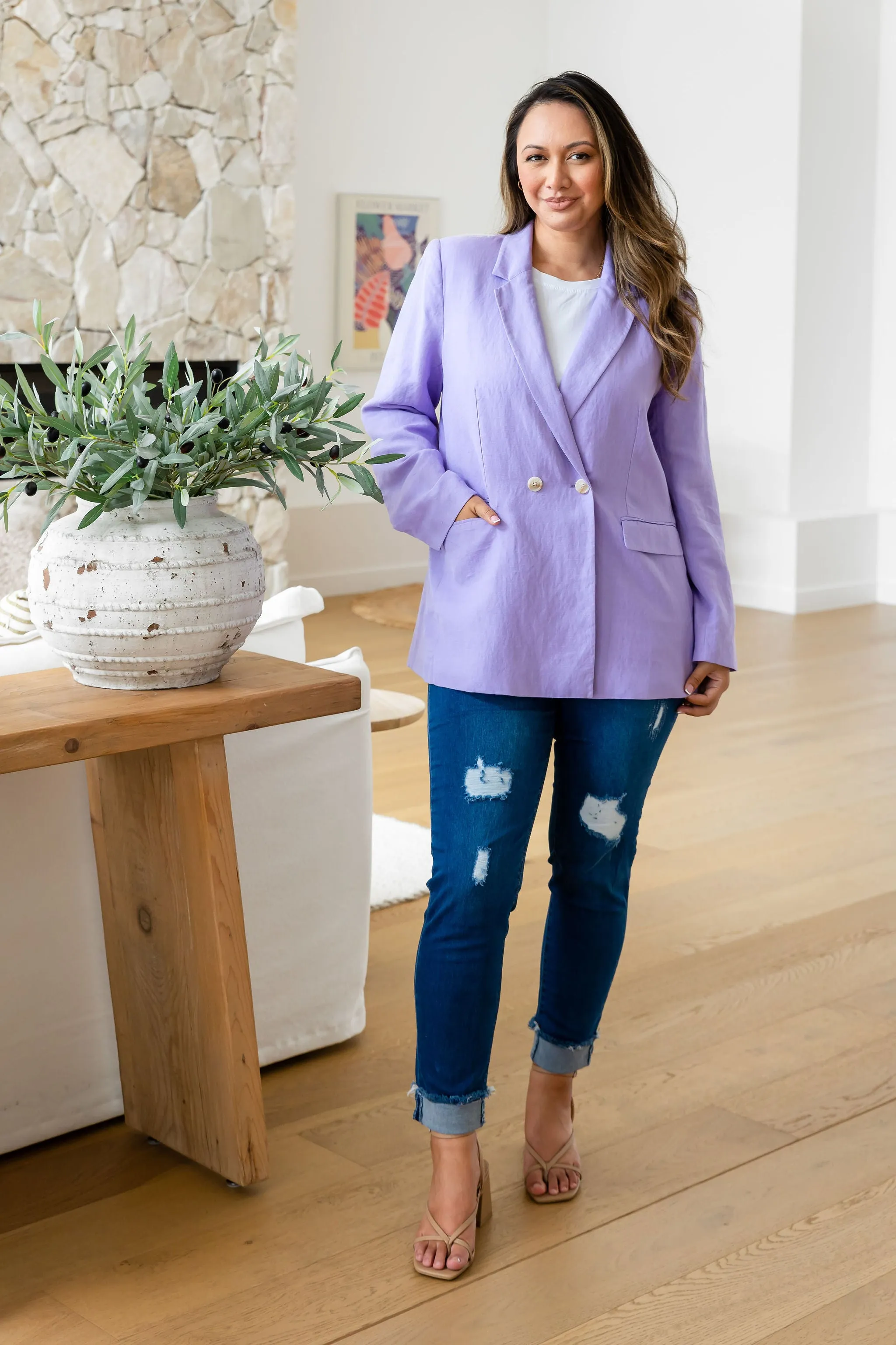 Tammy Linen Blend Blazer in Lavender