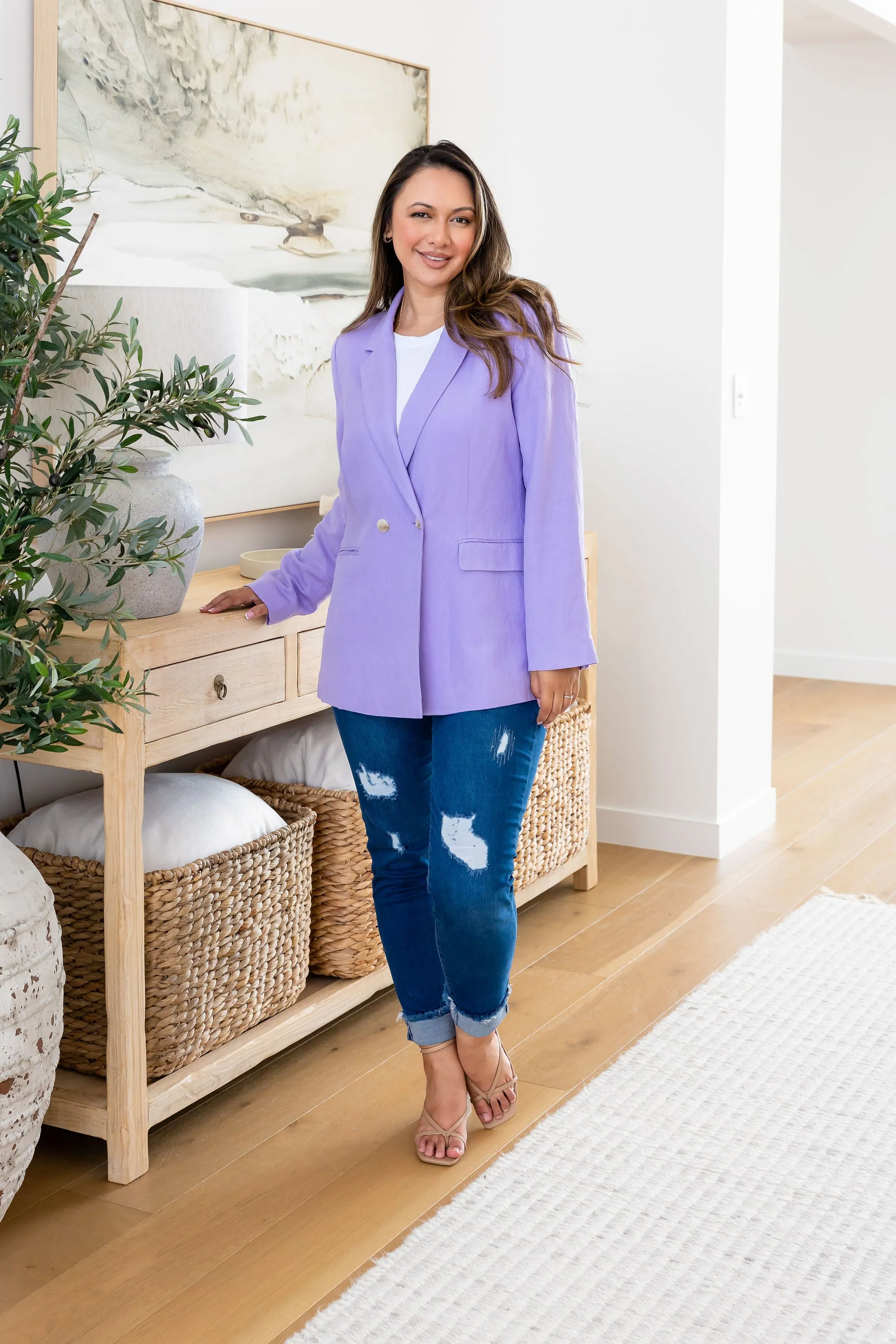 Tammy Linen Blend Blazer in Lavender