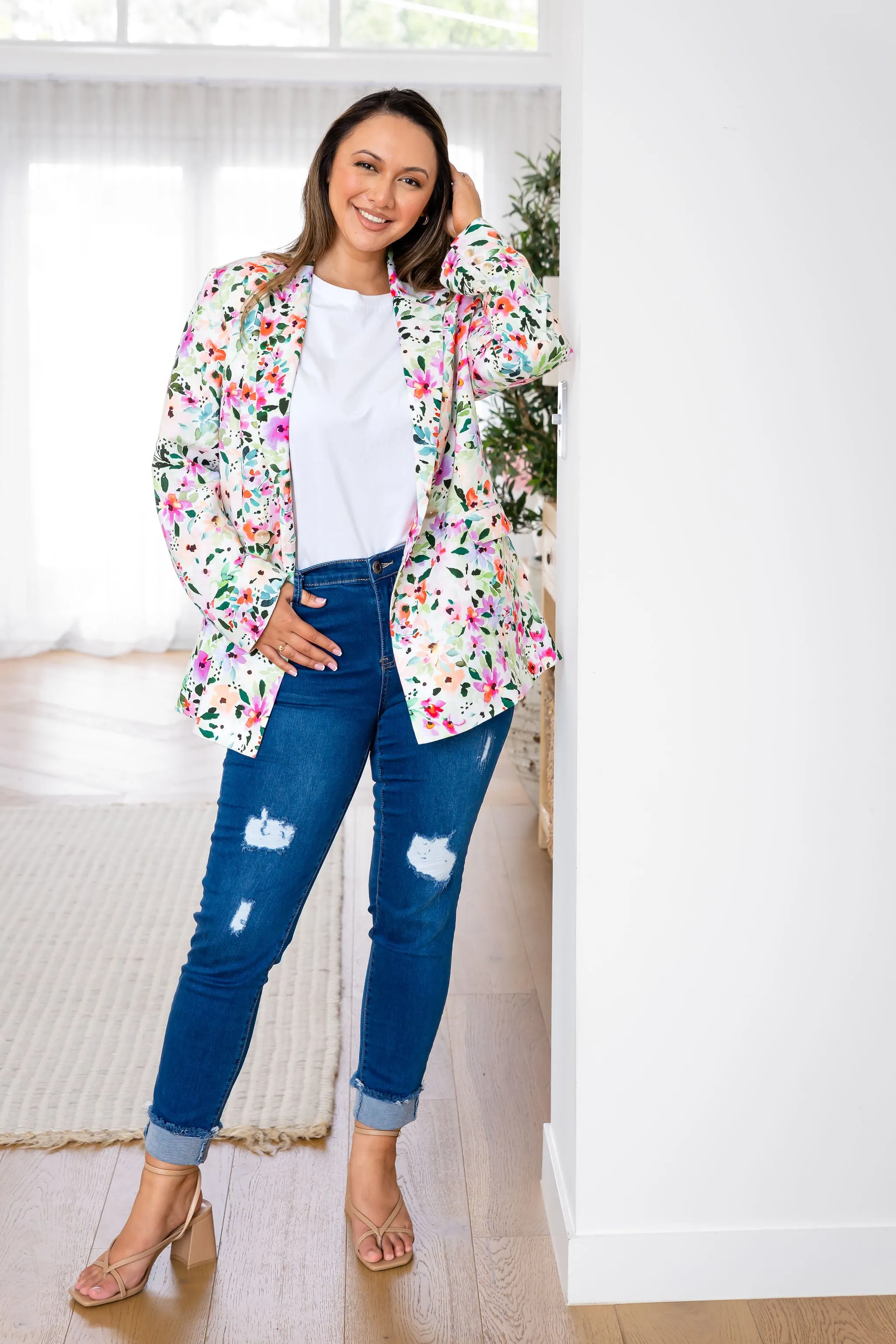 Tammy Linen Blend Blazer in Rose Fleur